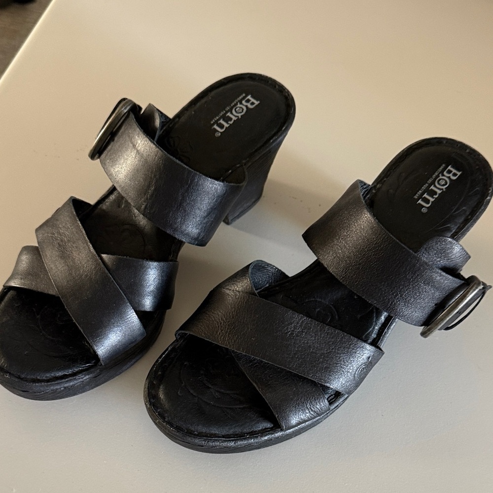 Born Women's Black Crisscross Leather Mules